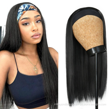 Headband Wig Machine Made Silky Straight Hair Blend Wigs for Black Women Glueless Natural Color Costume Wigs 150% Density